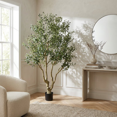 8-Foot-Tall Artificial Olive Tree with Lifelike Foliage and Natural Wood Trunk, Elegant Large Potted Faux Plant