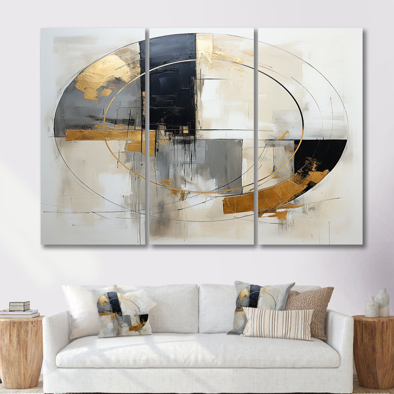 Full Moon Time Balance III - Ensemble de salon abstrait, Toile tendue, H 28 po x l 36 po x P 1 po