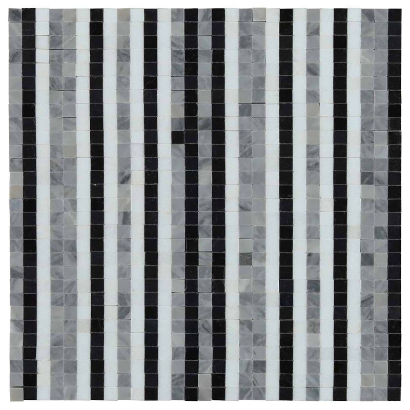 Microsaic Lines Storm Polished Marble Mosaic Tile, Black