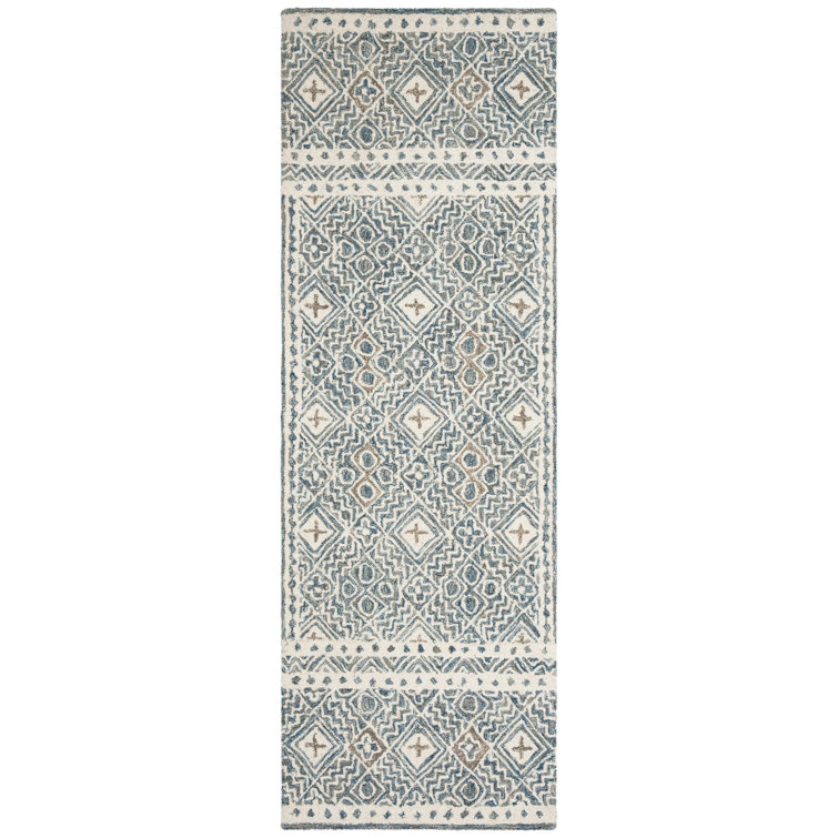 Devoe Hand Tufted Wool/Cotton Southwestern Rug in Ivory/Blue