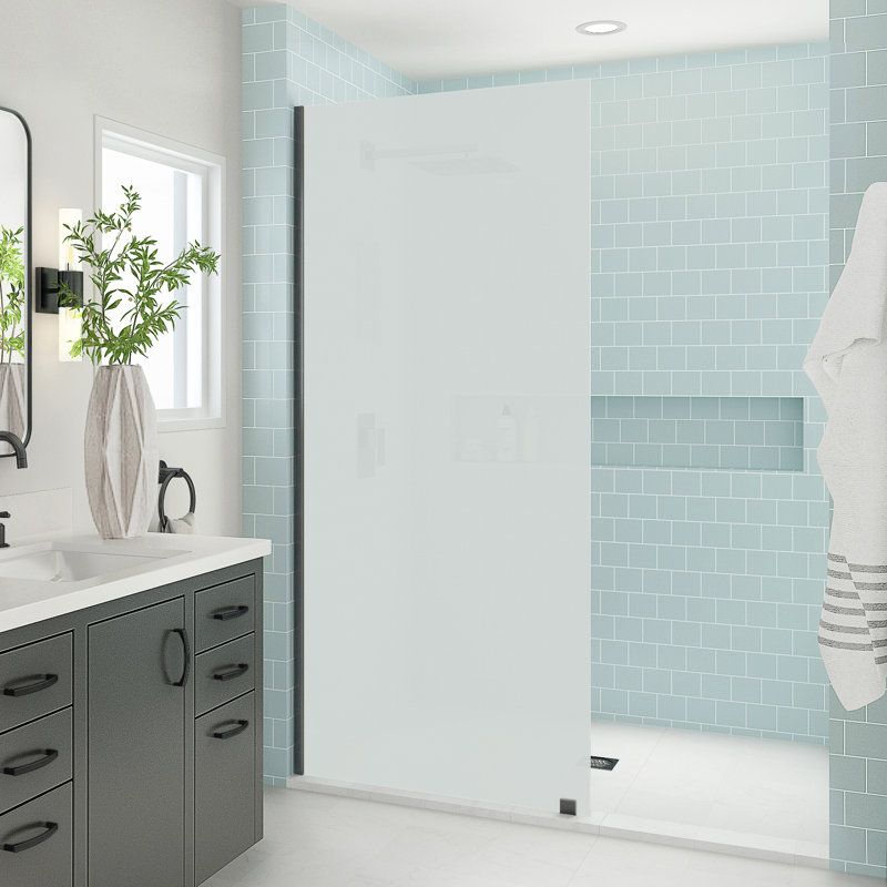 Elyse XL Matte Black Frameless Shower Door with Frosted Glass