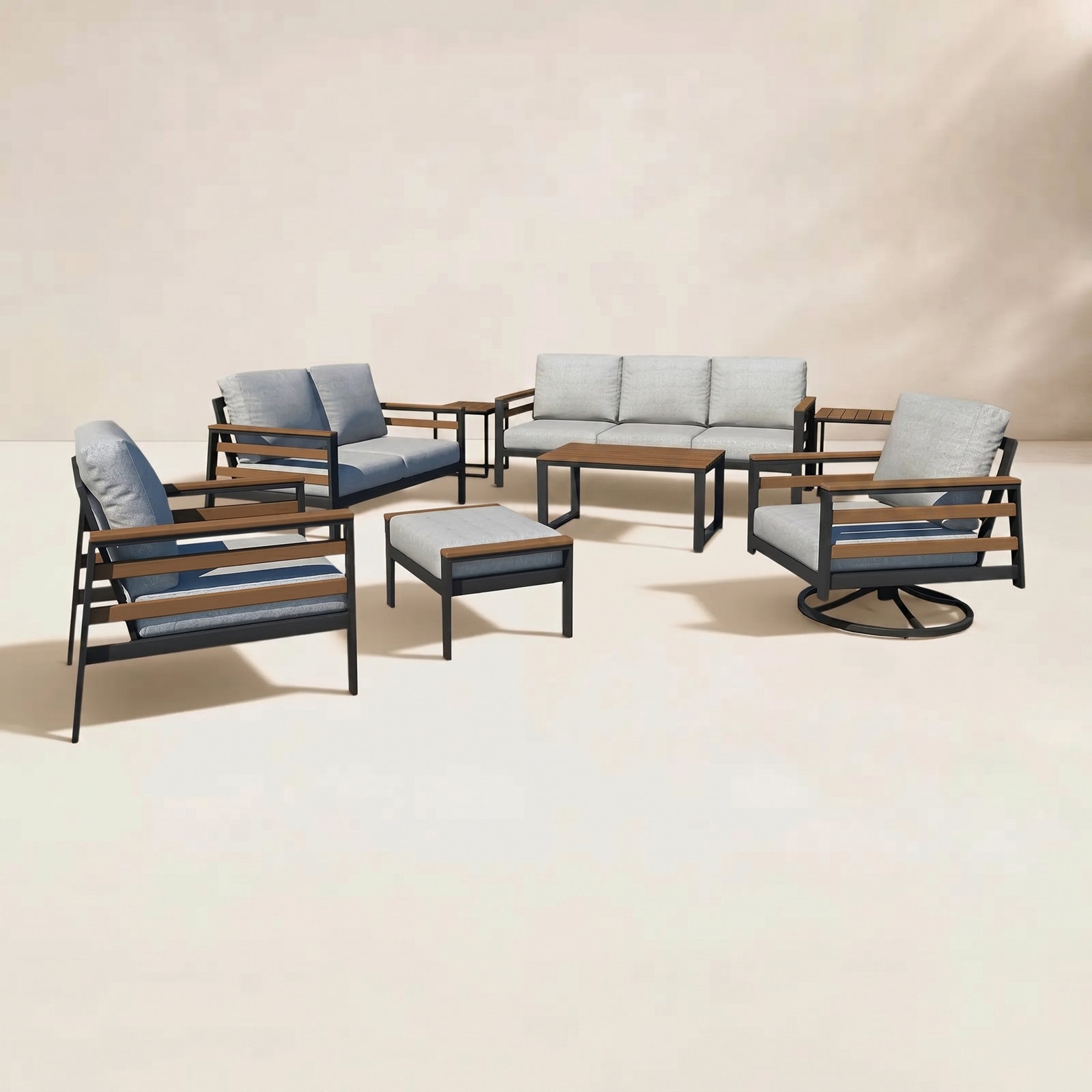 Townsend 7-Person Patio Seating Group, Canvas Granite, Brown