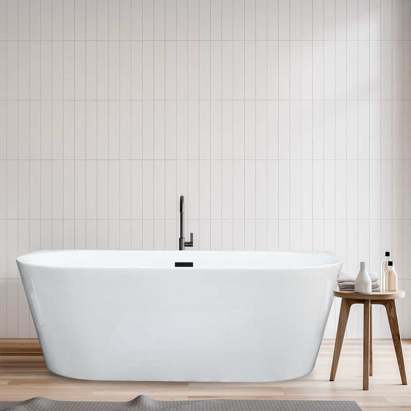 Satchi 67'' x 31.5'' Soaking Acrylic Bathtub, White/Matte Black