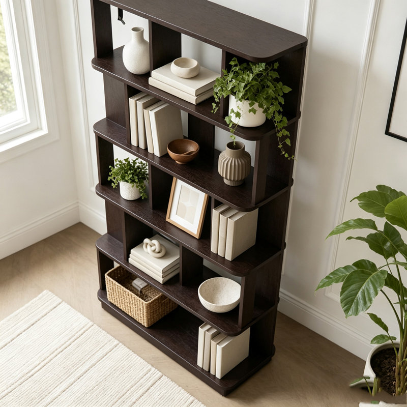 Bibliothèque de rangement ouverte à 5 niveaux L 31,5 "x H 64,56", Rouge sang de bœuf