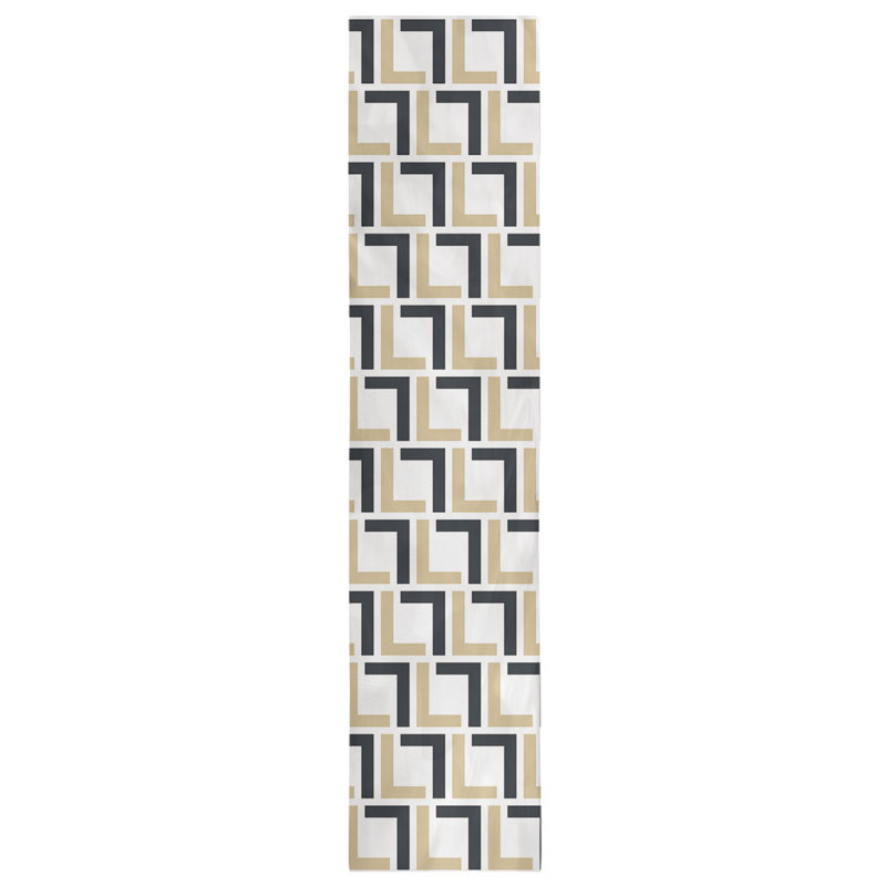 Chemin de table Carolina, 72 po x 16 po, Coton, White/Old Gold/Black
