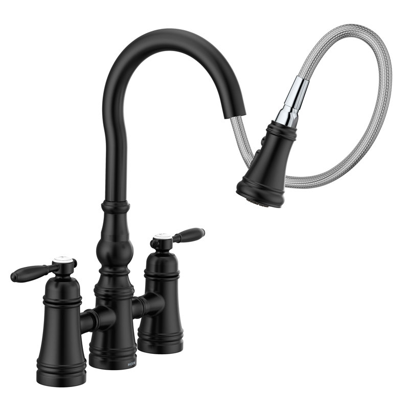 Weymouth Pull Down Touch Double Handle Kitchen Faucet, Matte Black