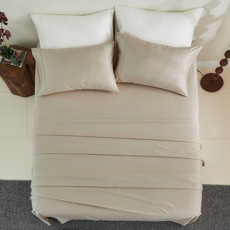 600 Thread Count Cotton Sheet Set, King Sheet Set with 2 Pillowcases, Griege