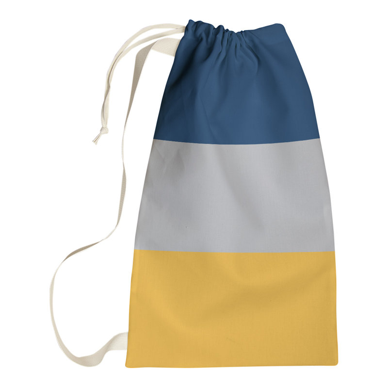 Fabric Laundry Bag with Handles, Large ( 36" x 28" x 1.5"), Navy Blue/Cool Gray/Gold