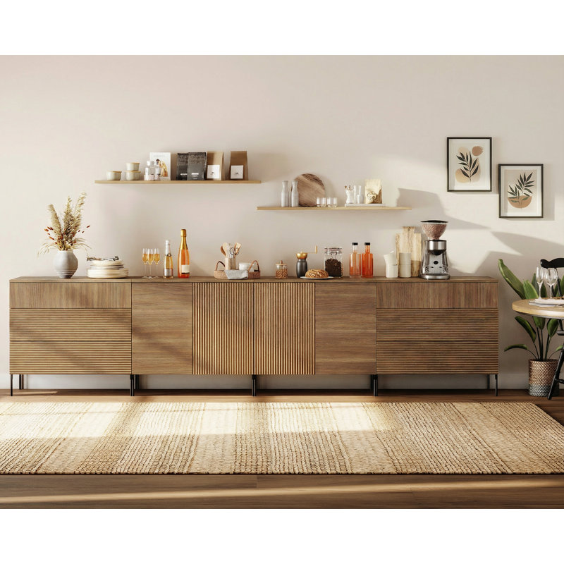 Buffet moderne à 4 portes avec tiroirs 4-en-1 Aedham, Noyer