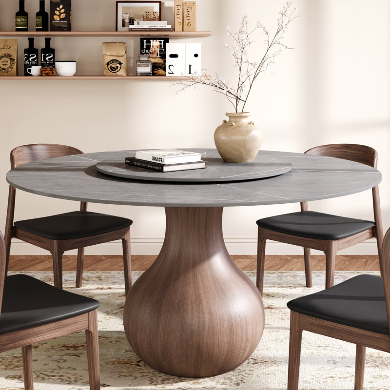 Table de salle à manger gris brouillard avec plateau tournant amovible, H 29,5 po x L 53 po x l 53 po