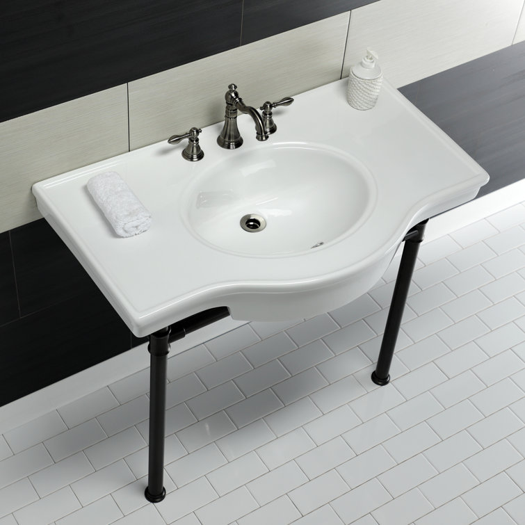 Ceramic Rectangular Console Bathroom Sink with Overflow