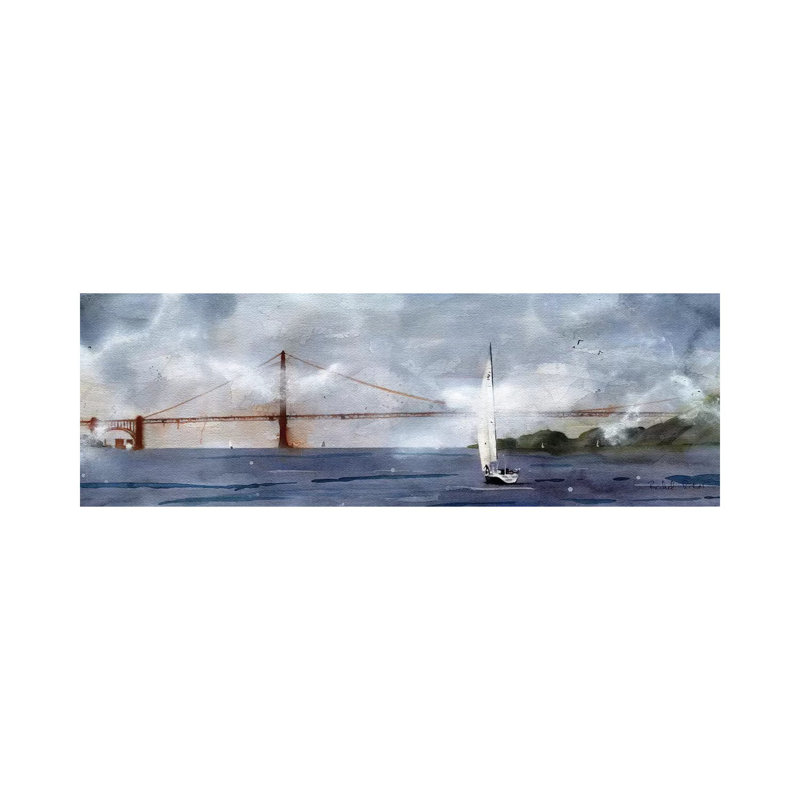 Landscape Golden Gate Foggy Sail by Rachel Parker - Panoramic Painting on Canvas, 121.92 cm H x 40.64 cm W x 1.91 cm D