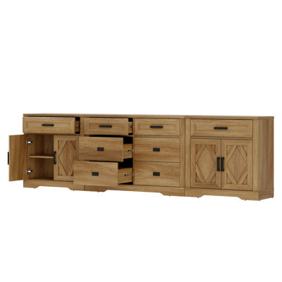 Glenford 110.2"W Large Modern Farmhouse Office Storage Cabinet With Barn Doors & Drawers, Scratch-Resistant Tree Bark Finish by Winston Porter