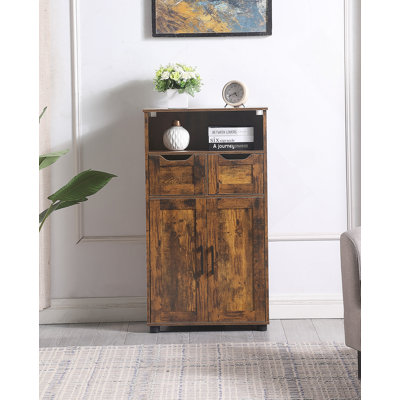 Tall Storage Cabinet, Bathroom Storage Cabinet with 2 Large Drawer & Adjustable Shelf,for Living Room, Home Office, Kitchen Rustic Brown