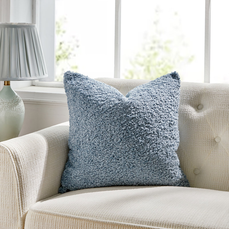 FRENCH BOUCLE Reversible Throw Pillow, Blue, Feather, 14" H x 20" W