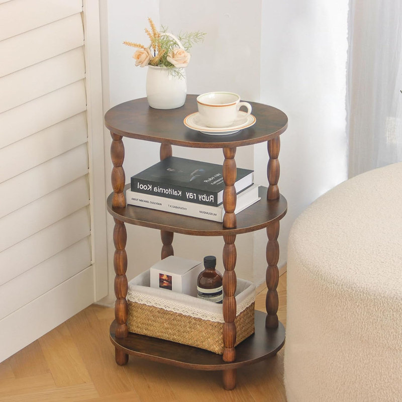 Table d'appoint rustique brun, petite table de bout à 3 niveaux, table de chevet moderne ovale pour salon, chambre à coucher