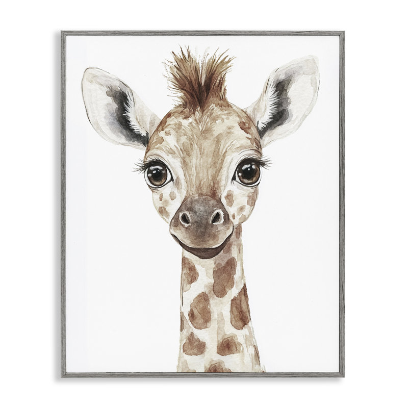 «Baby Giraffe Big Smile», dessin de Ramona Murdock, Estampe numérique Farmhouse, H 14 po x l 11 po