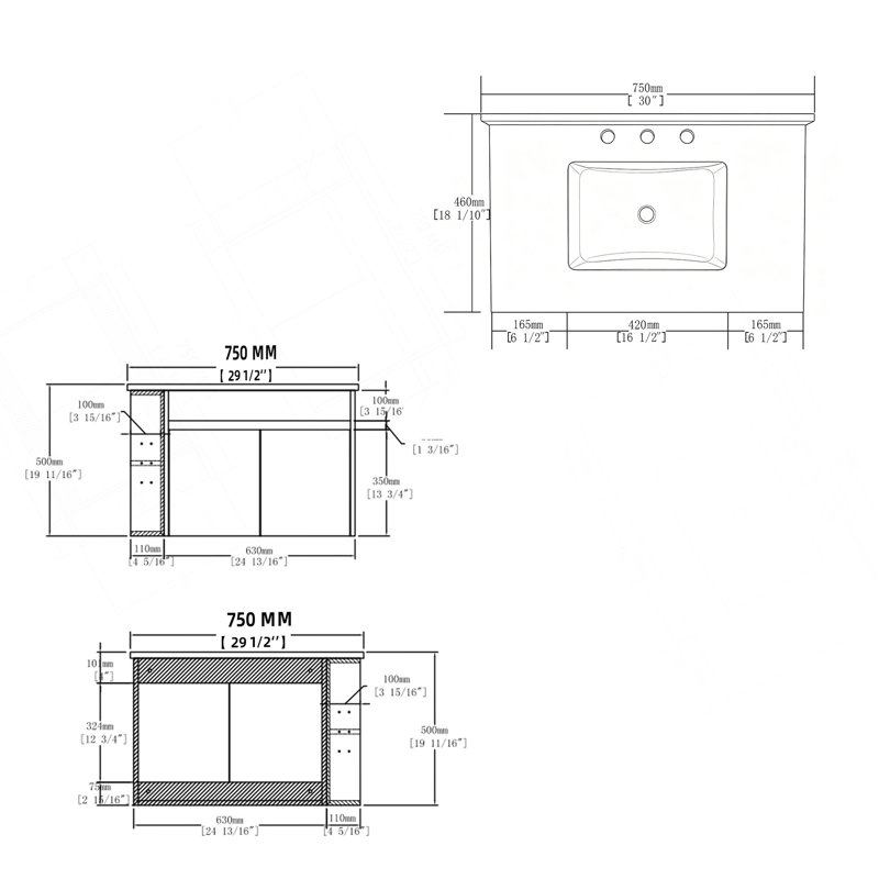 Meuble-lavabo suspendu de 76 cm avec lavabo, porte à fermeture amortie, comptoir et dosseret en marbre synthétique blanc de Carrare de 5 cm, contreplaqué