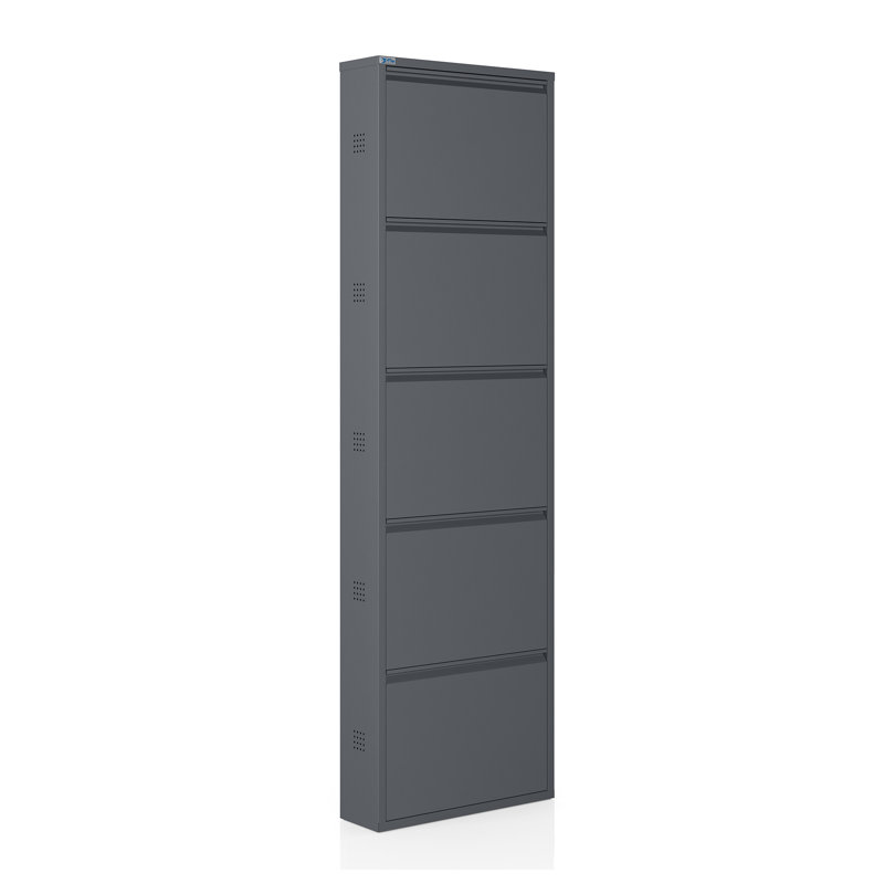 Antibacterial Metal Shoe Cabinet Side Holes, Anthracite, 66.5" H x 19.6" W X 5.9" D