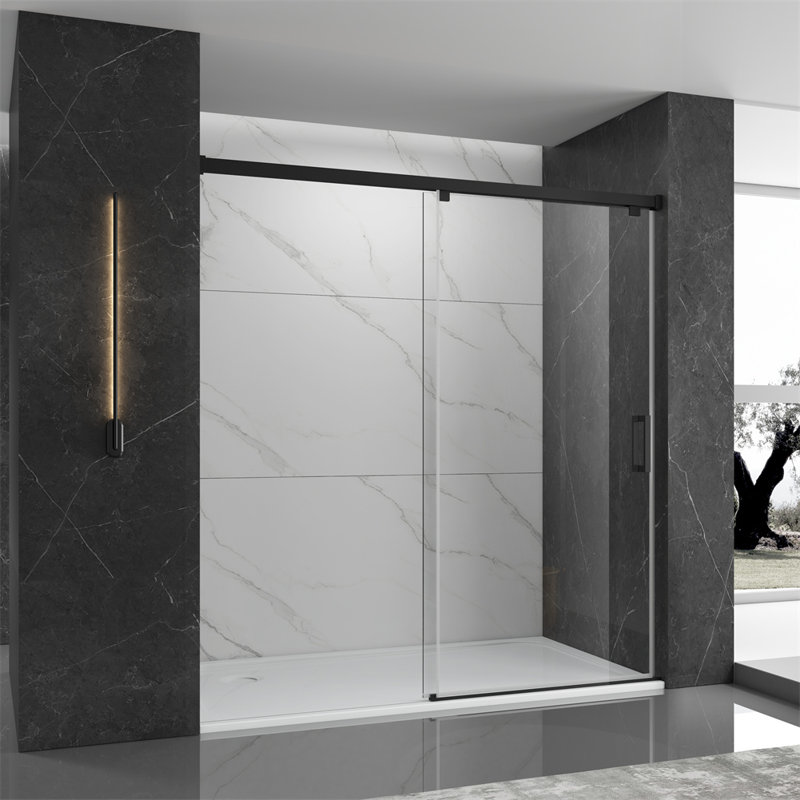 Cabine de douche rectangulaire sans cadre avec panneau fixe l 48 "x H 76", Noir mat