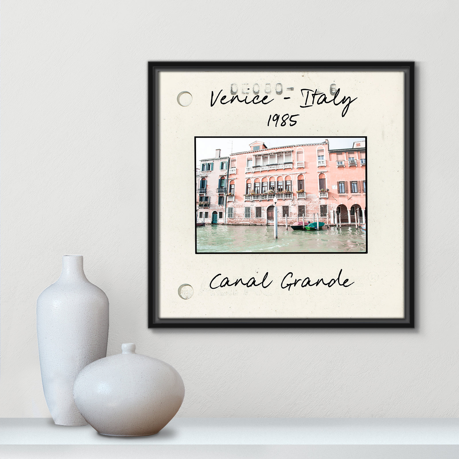 Travel Slide Collection "Venice, Italy - Grand Canal" Print, 17.5" H x 17.5" W x 2" D, Black Floater Framed Canvas