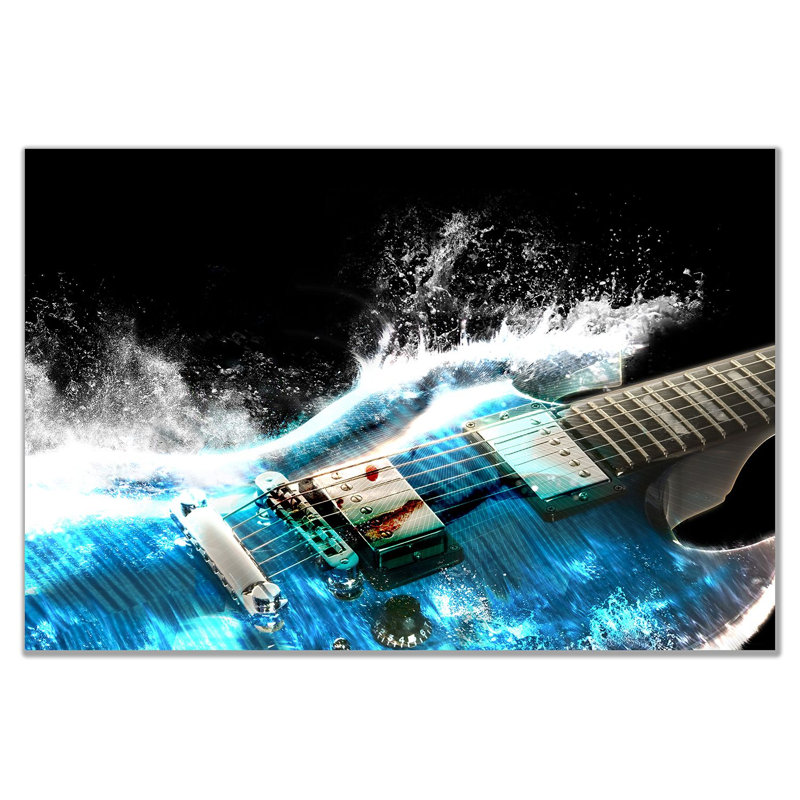 Guita And Waves Music - Wrapped Canvas Print, 61cm H x 91cm W