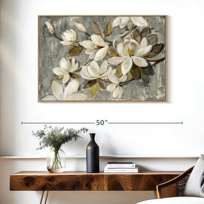 Magnolia simplicité gris neutre, Cadre flottant en bois naturel, 40 po x 27 po
