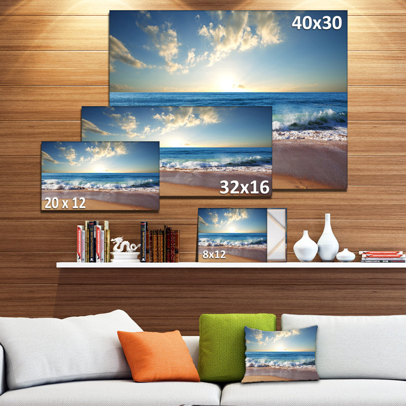 Sunrise Sea Sunset beach, art mural sur toile côtière, reproduction d'art sur la plage, H 8 po x l 12 po, Toile tendue