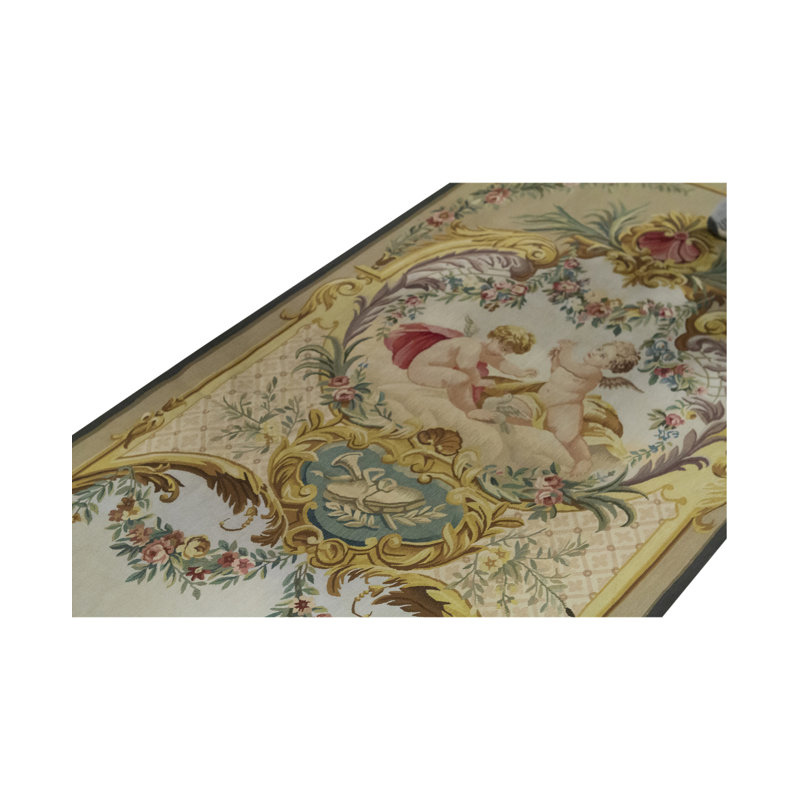 Tapis vert et brun noué à la main de haute qualité
