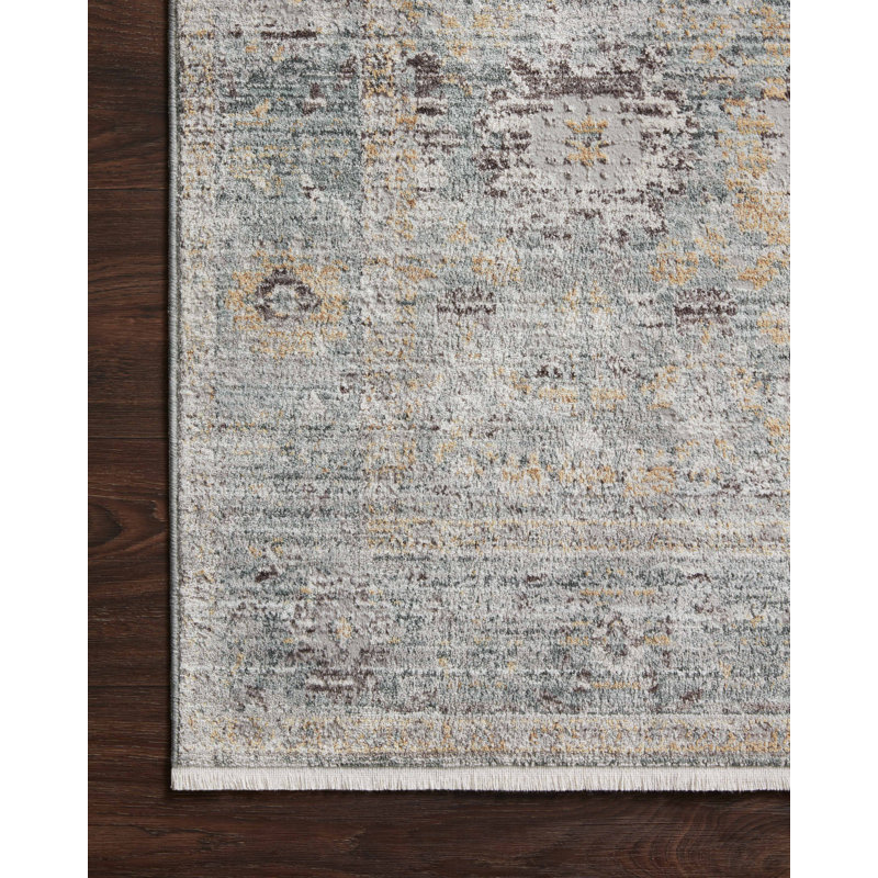 Teal & Gold Oriental Square Synthetic Rug, 1'6"x1'6"