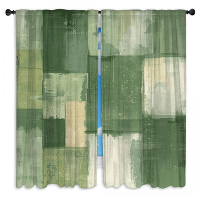 Rideaux de fenêtre abstraits verts et beige obscurcissant et patchwork - 2 panneaux