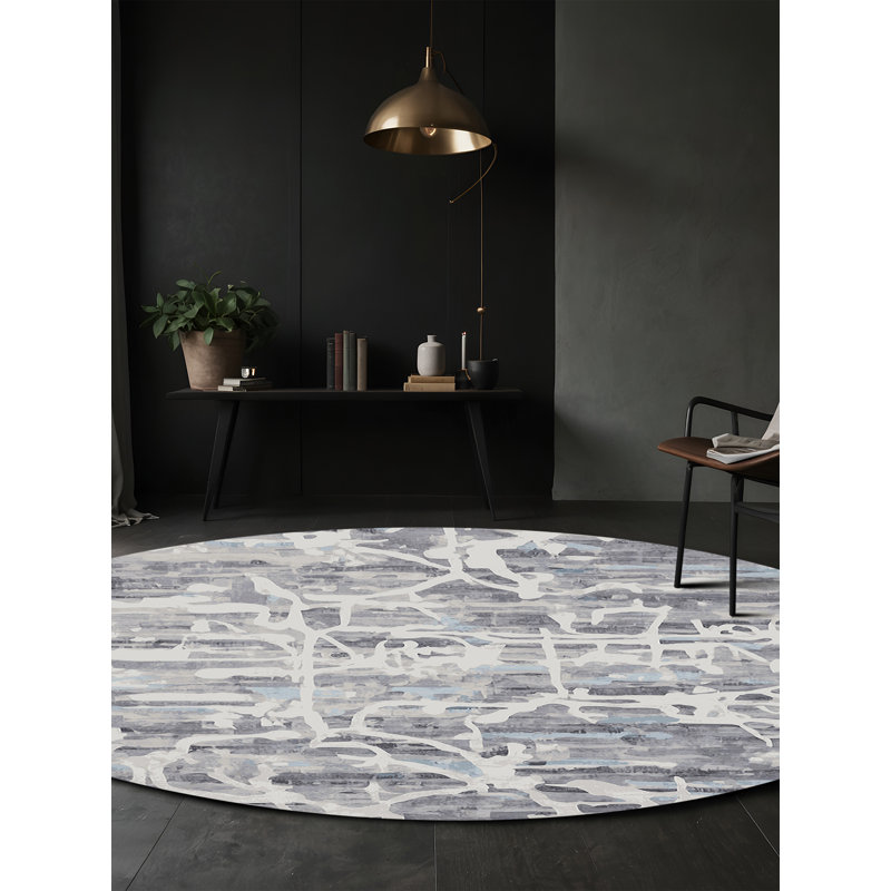 Machine Washable Gray Area Rug, Round 3'