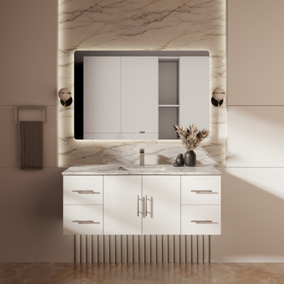 Geneva 48 in W x 22 in D Single Bath Vanity and 48 in LED Mirror