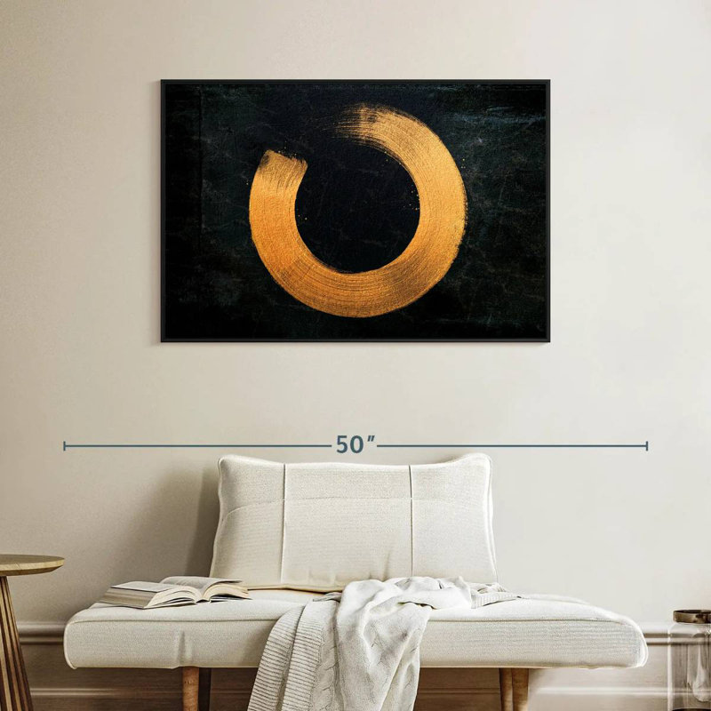 Cercle zen doré, Cadre flottant noir, 40 po x 27 po