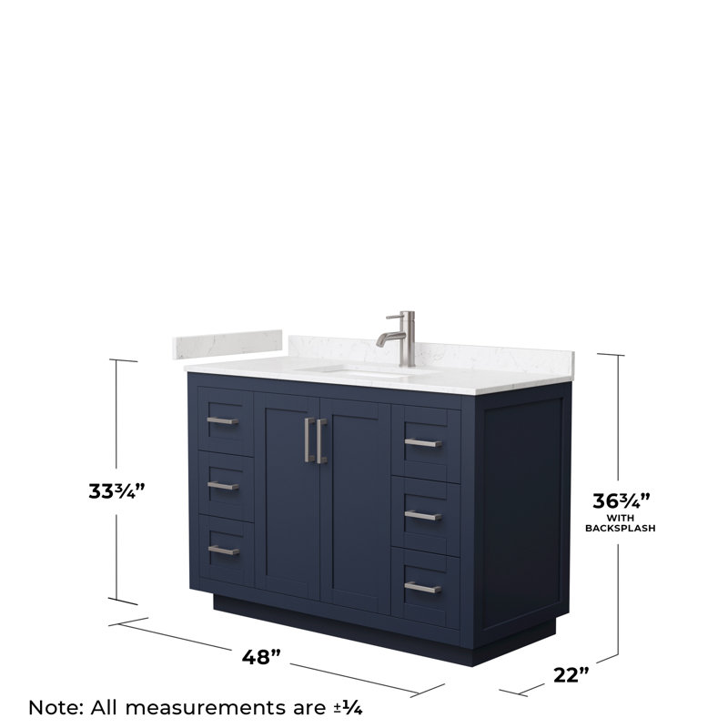 Miranda 48" Freestanding Single Bathroom Vanity with Cultured Marble Top, Carrara Cultured Marble, Brushed Nickel, Dark Blue