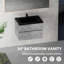 Meuble-lavabo mural flottant gris ciment 30 po, lavabo à sable en quartz noir, tiroirs à fermeture en douceur, peu encombrant, compatible avec les drains, sable, armoire, plomberie facile d'accès