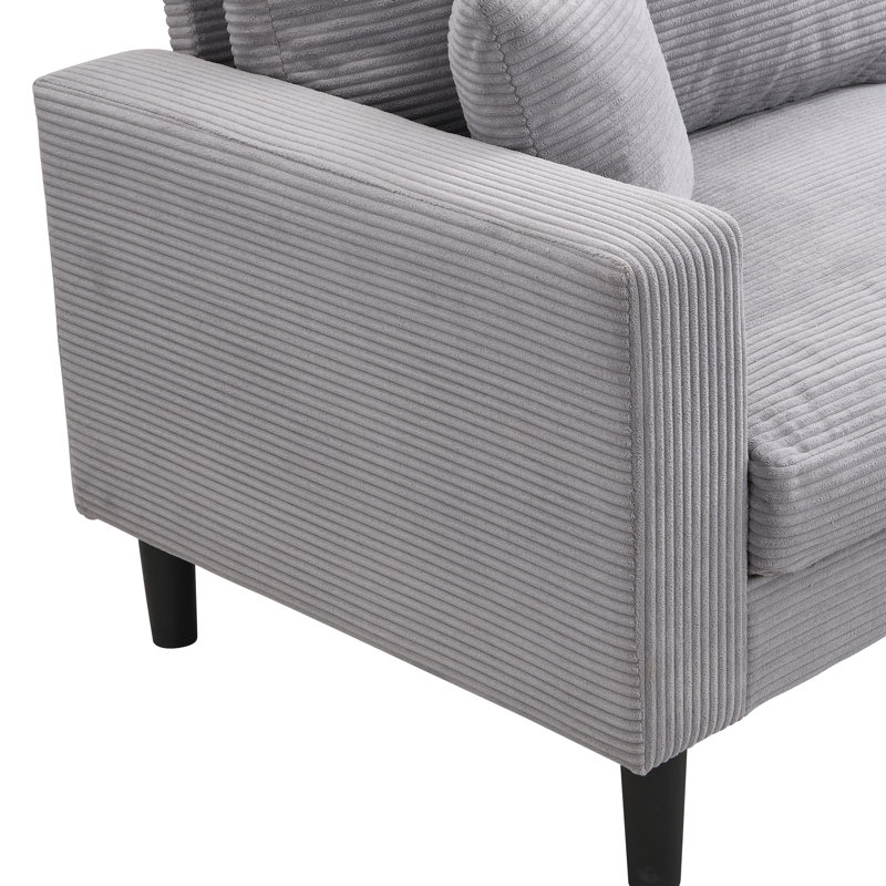74 "confortable 3, velours côtelé gris, cadre en bois pour la chambre à coucher, chambre de base de dortoir à 3 sièges
