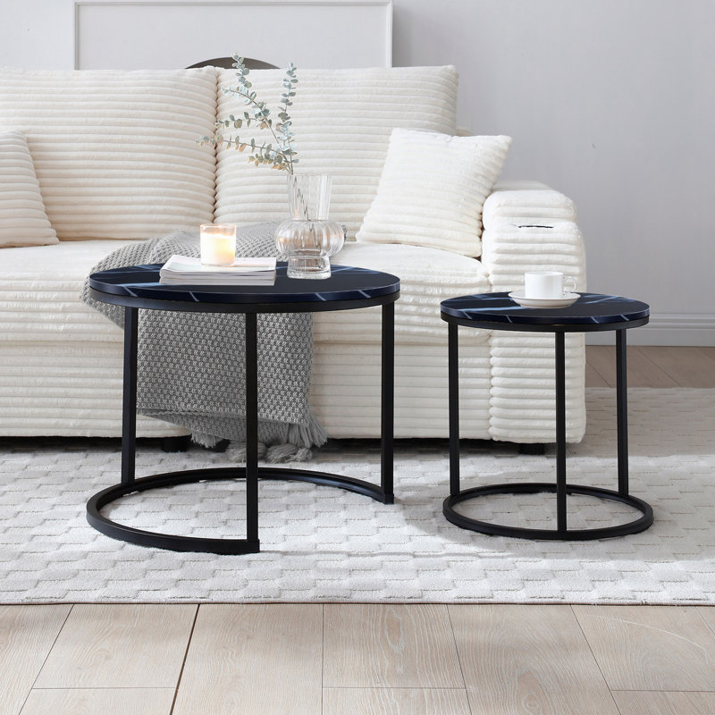 Ensemble de 2 tables basses gigognes pour salon, chambre à coucher, Black, Black