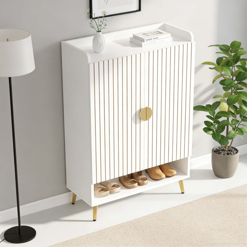 Adjustable Shelves Shoe Cabinet Storage Organizer, White