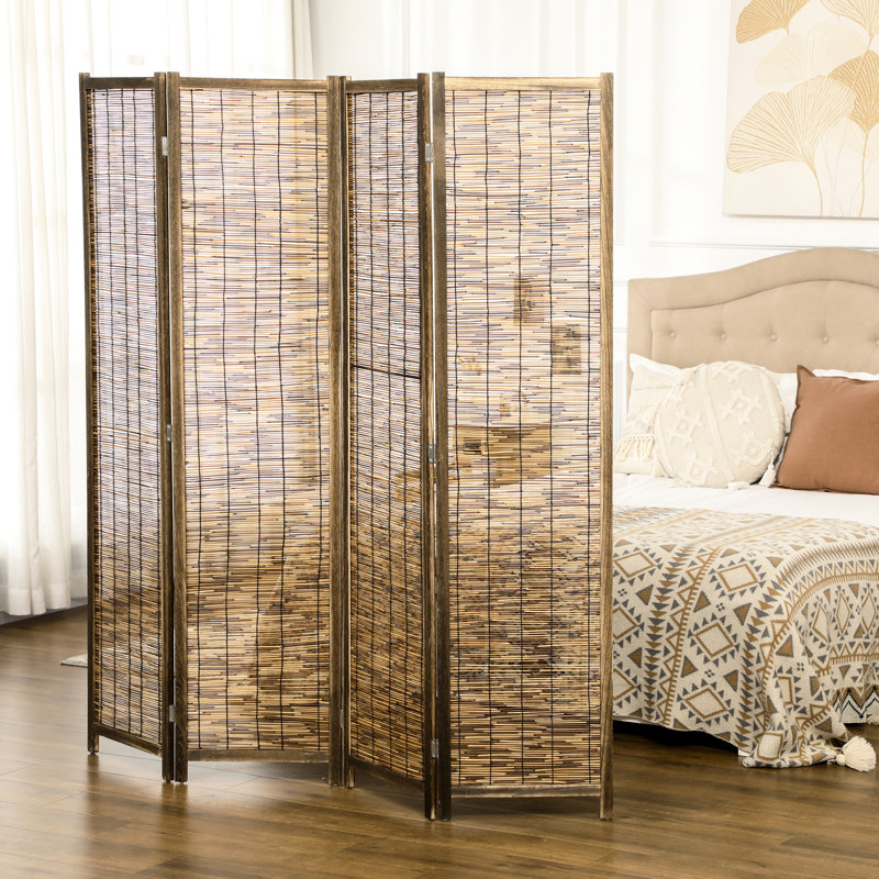 Écran d'intimité portable 5,5 pi, paravent 4 panneaux. Tissé, bois, et pratique pour les écrans de vie, pliant. Partition Home Gym