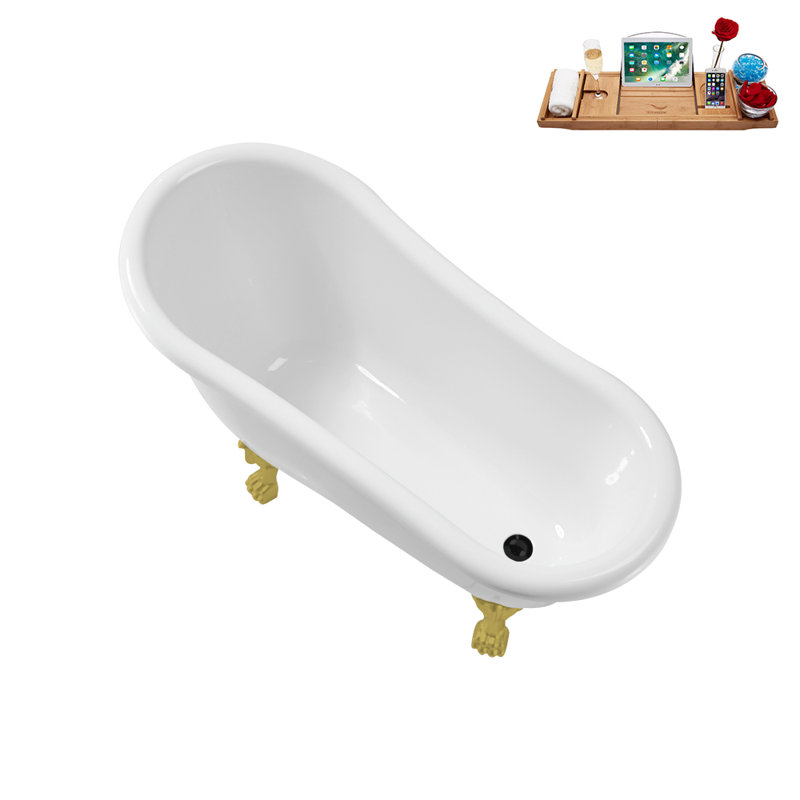 53.1'' x 25.6'' Freestanding Soaking Acrylic Bathtub, Brushed Gold, Matte Black