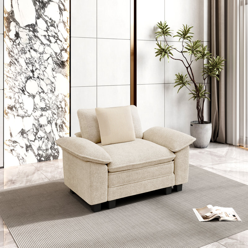 Upholstered Accent Chair, Ivory Chenille