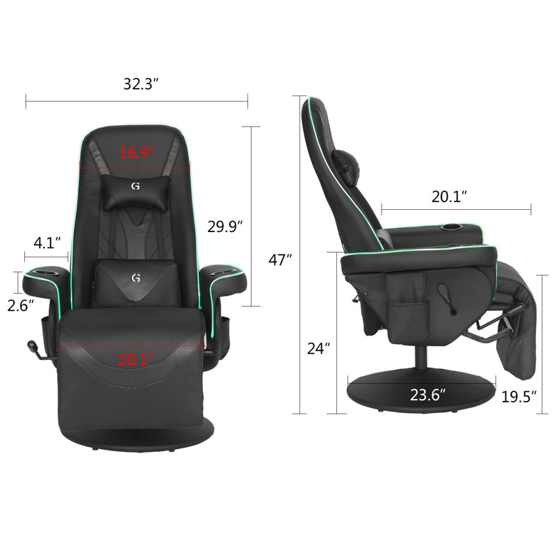 Inbox Zero Reclining Ergonomic Swiveling PC & Racing Game Chair with Footrest, Black