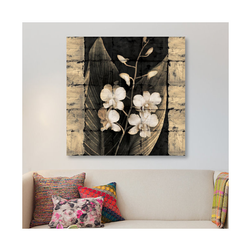 «Orchids in Bloom I», impression sur toile, H 18 po x l 18 po x P 1,5 po, Toile avec cadre noir, Pas de tapis
