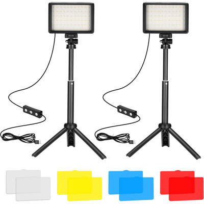 Ensemble de 2 lampes vidéo DEL à DEL avec panneau à intensité variable 5600K USB, mini trépieds et filtres de couleur pour la photographie, la diffusion en continu et l’en studio