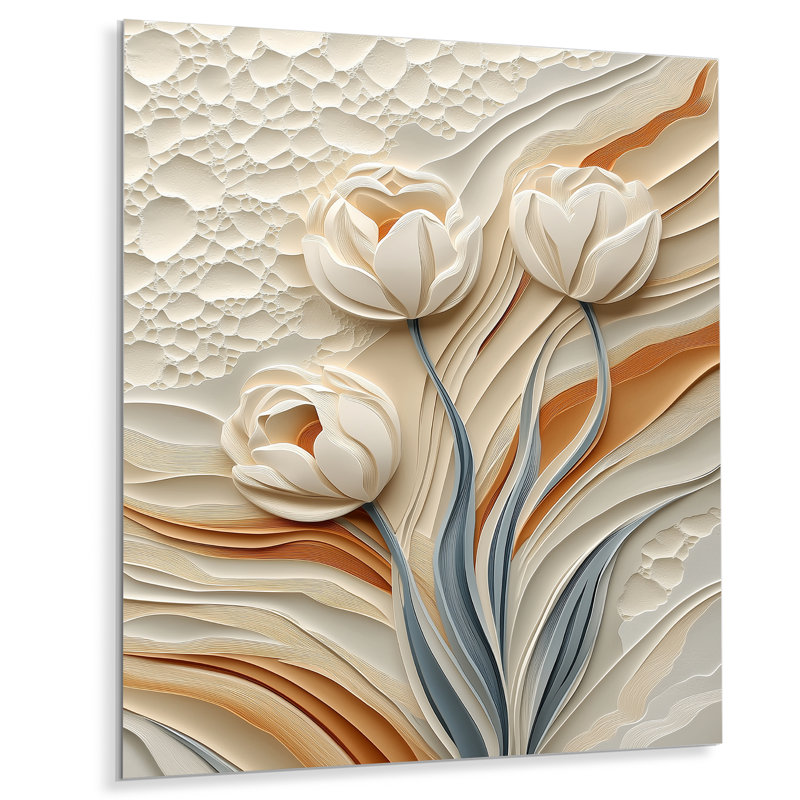 Beige Orange Dancing Serenade Of Tulip II - Floral Metal Wall Decor, Tulip Metal Print, 32" H x 24" W x 0.84" D