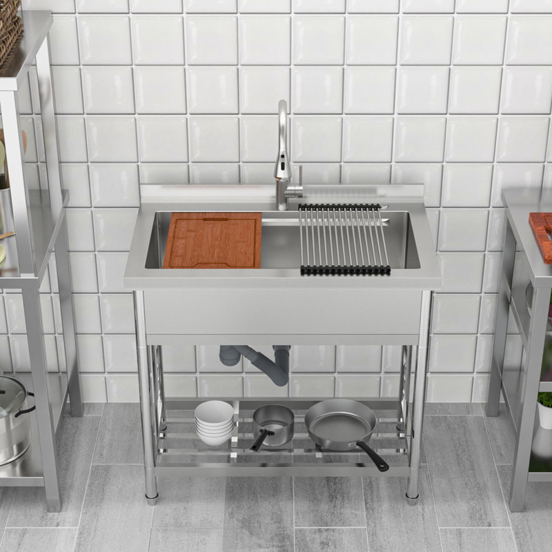 Évier utilitaire de restaurant commercial 36 po x l 21 po avec support d'évier de cuisine robuste en acier inoxydable