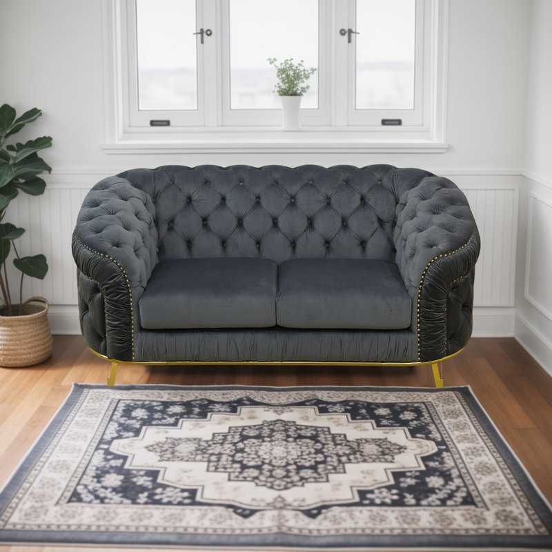 Ilidio Round Arm Sofa, 32'' H X 70'' W X 24'' D, Gray Velvet