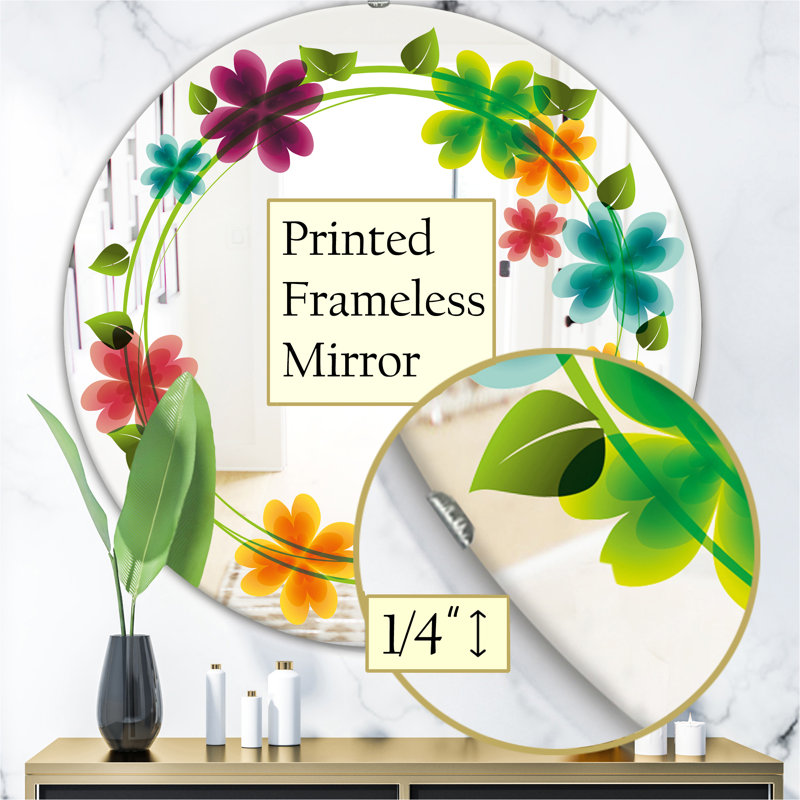 Miroir mural fleurs avec pétales de cœur, H 23,6 po x l 23,6 po