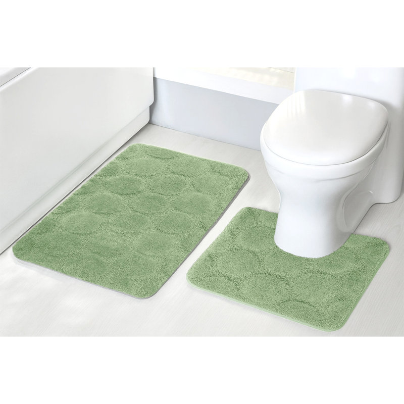 3D Effect Supersoft High Density Anti Slip Cobla Bath Mat Set, Green